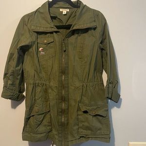 Light jacket olive green color with pink flowers